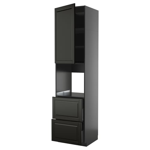 Black METOD kitchen cabinet with beveled edges, tall, rectangle, modern design.