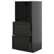 A black high cabinet with two drawers from ikeas METOD kitchen system. It a traditional design with bevelled edges.