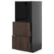 Modern black and dark wood kitchen cabinet, sleek design with adjustable shelves.
