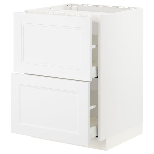 A white METOD kitchen cabinet with two drawers for oven or sink, sleek and modern.
