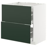 METOD kitchen cabinet with green drawers, white frame, two large drawers, sleek design.