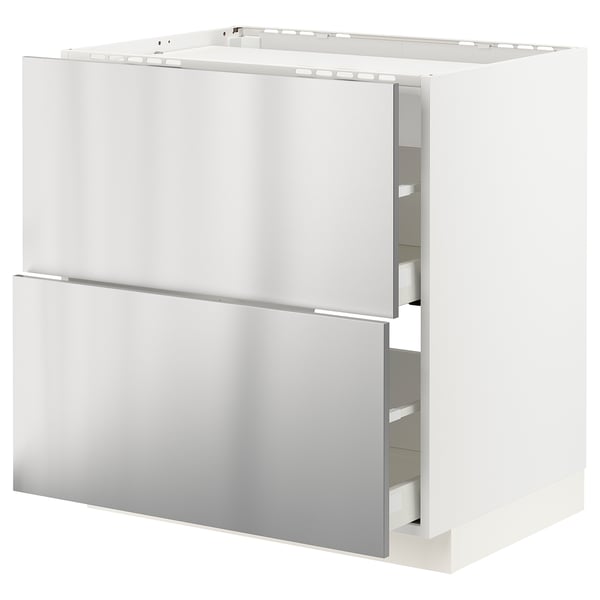 Modern stainless steel kitchen cabinet with two smooth drawers, sleek and minimalist design.