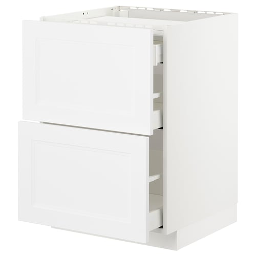 White METOD kitchen cabinet with multiple drawers, sleek, modern design.