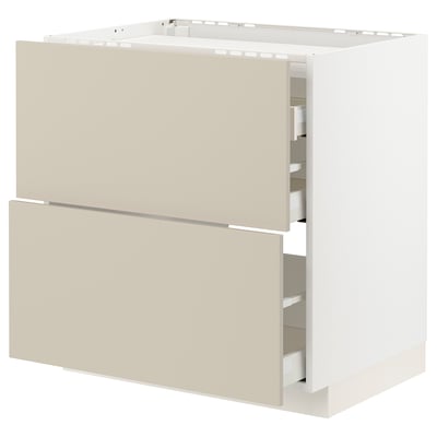 Modern kitchen cabinet in beige with smooth finish and two drawers.