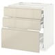 Beige high-gloss METOD cabinet with 3 drawers, sleek & minimalist.