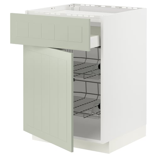 METOD kitchen unit in green with pull-out wire baskets, sleek design.