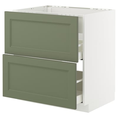 Green METOD kitchen unit with white frame, two drawers, modern design.