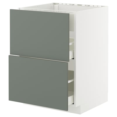 METOD kitchen unit: 2 gray-green drawers, sleek design, white frame, smooth edges.