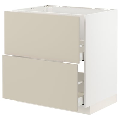 Beige METOD kitchen cabinet with two drawers and smooth finish.