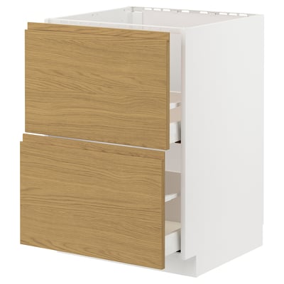 METOD kitchen unit: white, oak drawers, rectangular, modern minimalist.