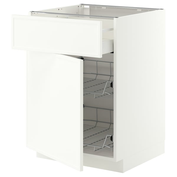 METOD / MAXIMERA Base cab w wire basket/drawer/door, white/Aspudden matt white, 60x60 cm