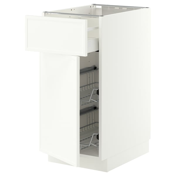 METOD / MAXIMERA Base cab w wire basket/drawer/door, white/Aspudden matt white, 40x60 cm