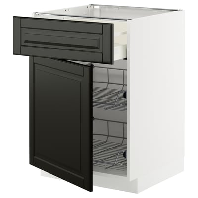 METOD kitchen unit; black & white, wood, modern design; pull-out drawer and shelves.