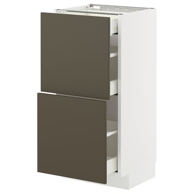 Alt: METOD kitchen cabinet, dark brown/beige, white, rectangular with drawers.