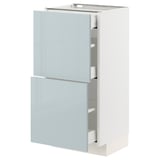 Ikea METOD grey-blue high-gloss kitchen cabinet with drawers.