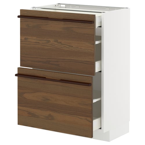 METOD kitchen with dark brown drawers & white cabinet.