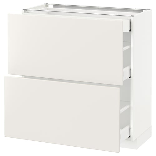 METOD kitchen unit in white with smooth, modern design featuring three drawers.