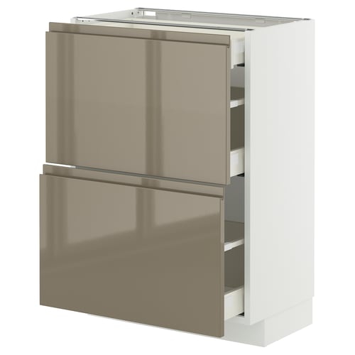 Ikea METOD kitchen unit, dark grey-brown, four drawers, glossy finish.