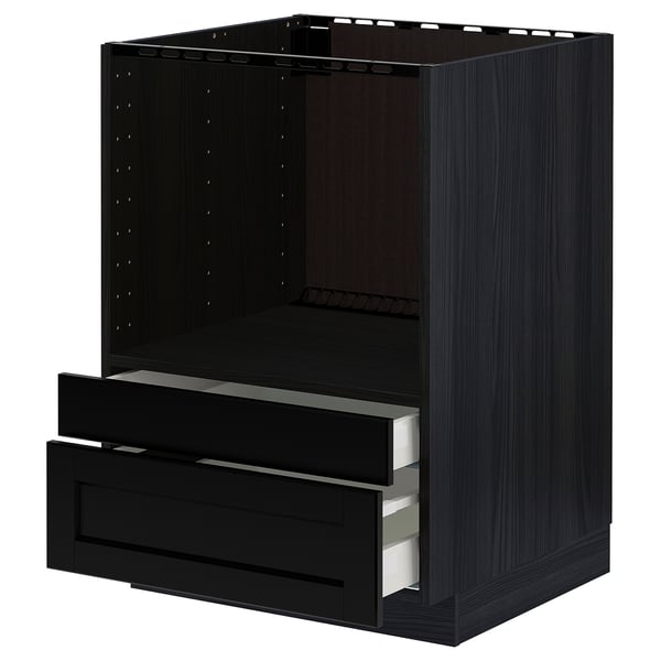 METOD / MAXIMERA Base cabinet f combi micro/drawers, black/Lerhyttan black stained, 60x60 cm