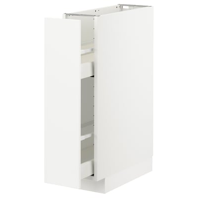 White METOD kitchen cabinet, rectangular, modern design with pull-out shelves.