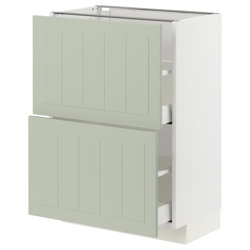 An ikea METOD kitchen unit with green stensund fronts. It two drawers and one cabinet, offering a harmonious and crafted look.