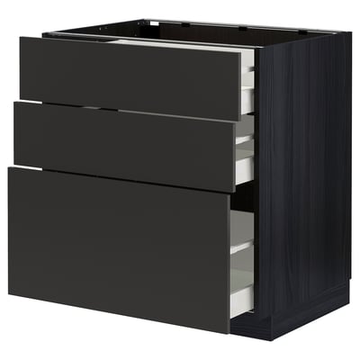 Modern black kitchen unit with 3 large drawers, sleek design, sturdy and self-closing.