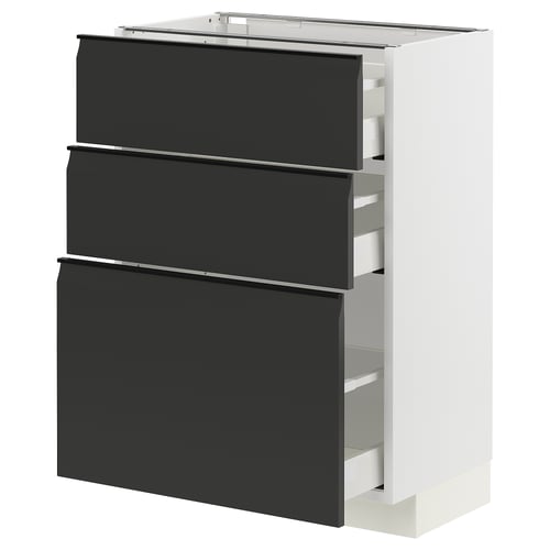 Modern kitchen cabinet: METOD, white & black, 3 drawers