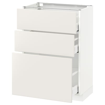 METOD kitchen cabinet: white, 3 drawers, sleek, modern, glossy finish
