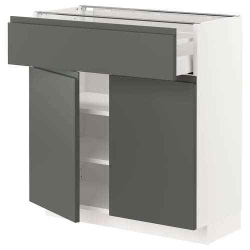 Modern grey kitchen cabinet with hygienic foil, smooth drawer, and adjustable shelf.