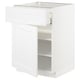 Modern white kitchen cabinet, rectangular with single drawer and open shelf.