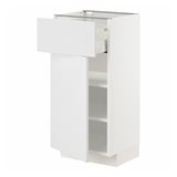 White METOD kitchen cabinet with medium drawer, smooth surface and adjustable shelves.