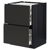 Modern black kitchen cabinet with 3 pull-out drawers.