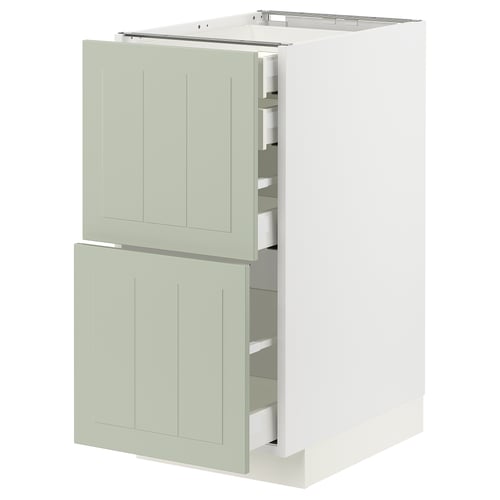 METOD kitchen cabinet in green with pull-out drawers.