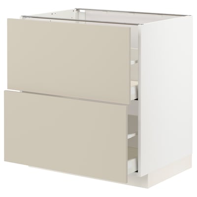 Ikea METOD kitchen cabinet with beige havstorp fronts, rectangular and sleek design.
