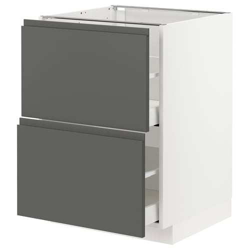 Depicts a modern kitchen cabinet from the METOD system, featuring two dark grey drawers with sleek, integrated handles in a minimalistic design.