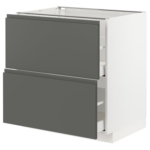 METOD kitchen unit: sleek grey drawers, white frame, modern minimalist design.