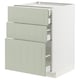 METOD kitchen unit in green with three drawers, white frame.