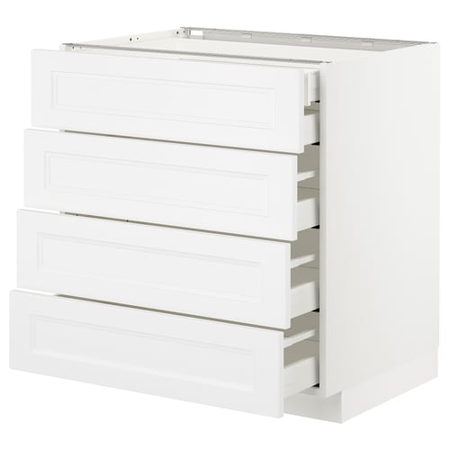 White METOD kitchen unit with four drawers, sleek and modern design.