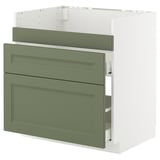 METOD kitchen cabinet in green with white sides, featuring two drawers and one shelf.