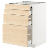 This image shows an ikea METOD kitchen unit with light ash wood drawers and white frame, featuring multiple pull-out drawers.