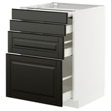 Black & white kitchen cabinet with 3 drawers & sleek black fronts.