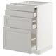 A white ikea METOD kitchen cabinet set with multiple drawers. The set a clean, modern design with light gray handles.