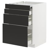 METOD kitchen unit, white and black, modern design, with 4 black drawers and a pull-out section, sleek and stylish.