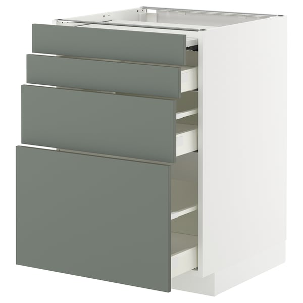 Modern grey-green METOD kitchen cabinet with four drawers.