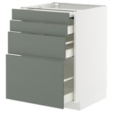 Modern grey-green METOD kitchen cabinet with four drawers.