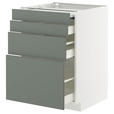 Modern grey-green METOD kitchen cabinet with four drawers.