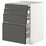 Modern kitchen cabinet: white base, grey drawers.