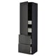 Black matte cabinet with drawers and shelves, modern design.