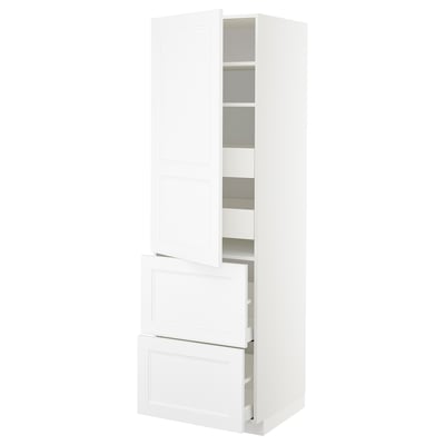 White METOD kitchen cabinet with adjustable shelves and drawers.