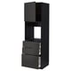 Black modern kitchen unit with sleek drawers and open shelf area. Tall and slim design, perfect for storage.